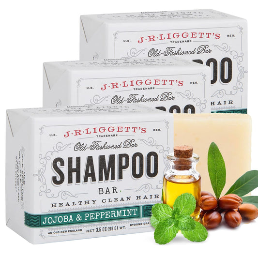 J·R·LIGGETT'S Shampoo Bar - Jojoba & Peppermint Formula, All Natural Solid Bar Shampoo for Hair with Jojoba Oil, Peppermint Essential Oil, Sulfate-Free Hair Cleanser for Balanced Scalp, 3.5 oz -3 Pack