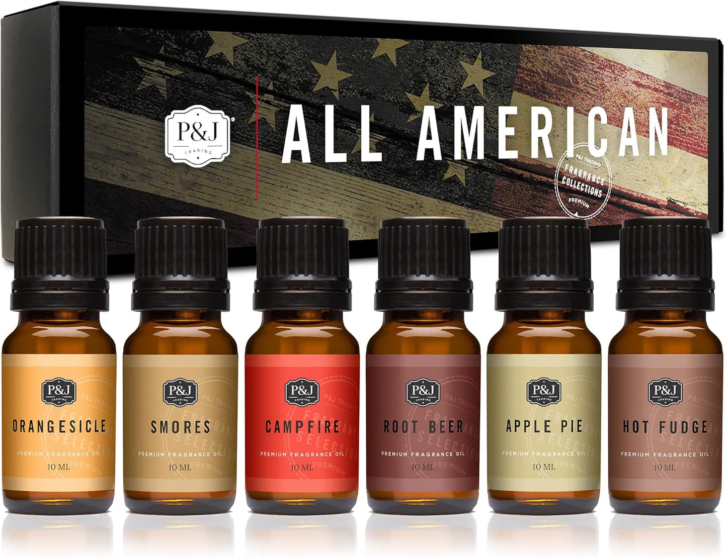 P&J Trading Fragrance Oil All-American Set | Apple Pie, Hot Fudge, Campfire, Root Beer, Orangesicle, and Smores Candle Scents for Candle Making, Freshie Scent, Soap Making, Diffuser Oil Scents
