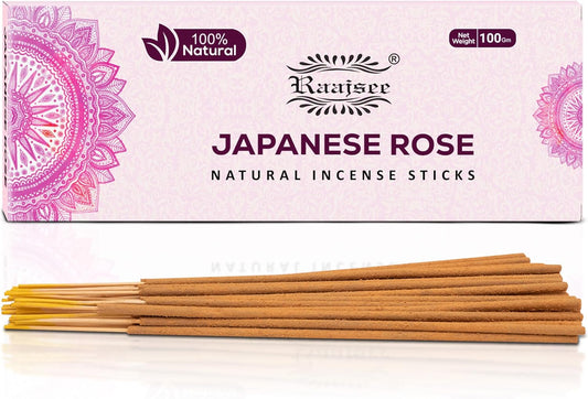 Raajsee Japanese Rose Incense Sticks 100 Gm Pack-100% Pure Organic Natural Hand Rolled Free from Chemicals-for Church,Aromatherapy,Relaxation,Meditation & Sensual Therapy