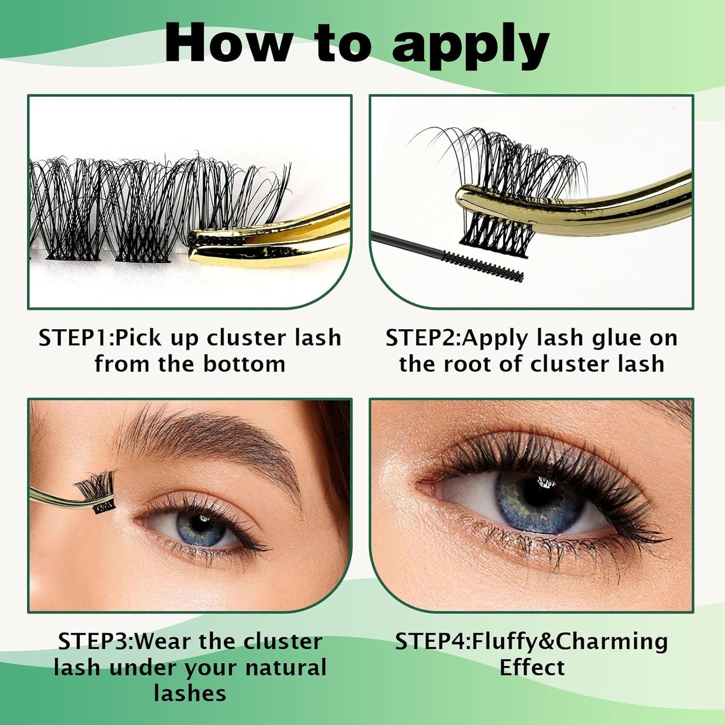 Lash Clusters 96pcs Individual Lashes D Curl 10mm Cluster Lashes KEYYOU Volume Wispy Lash Extension Soft&Comfortable Easy DIY at Home(Y11 D-10mm)