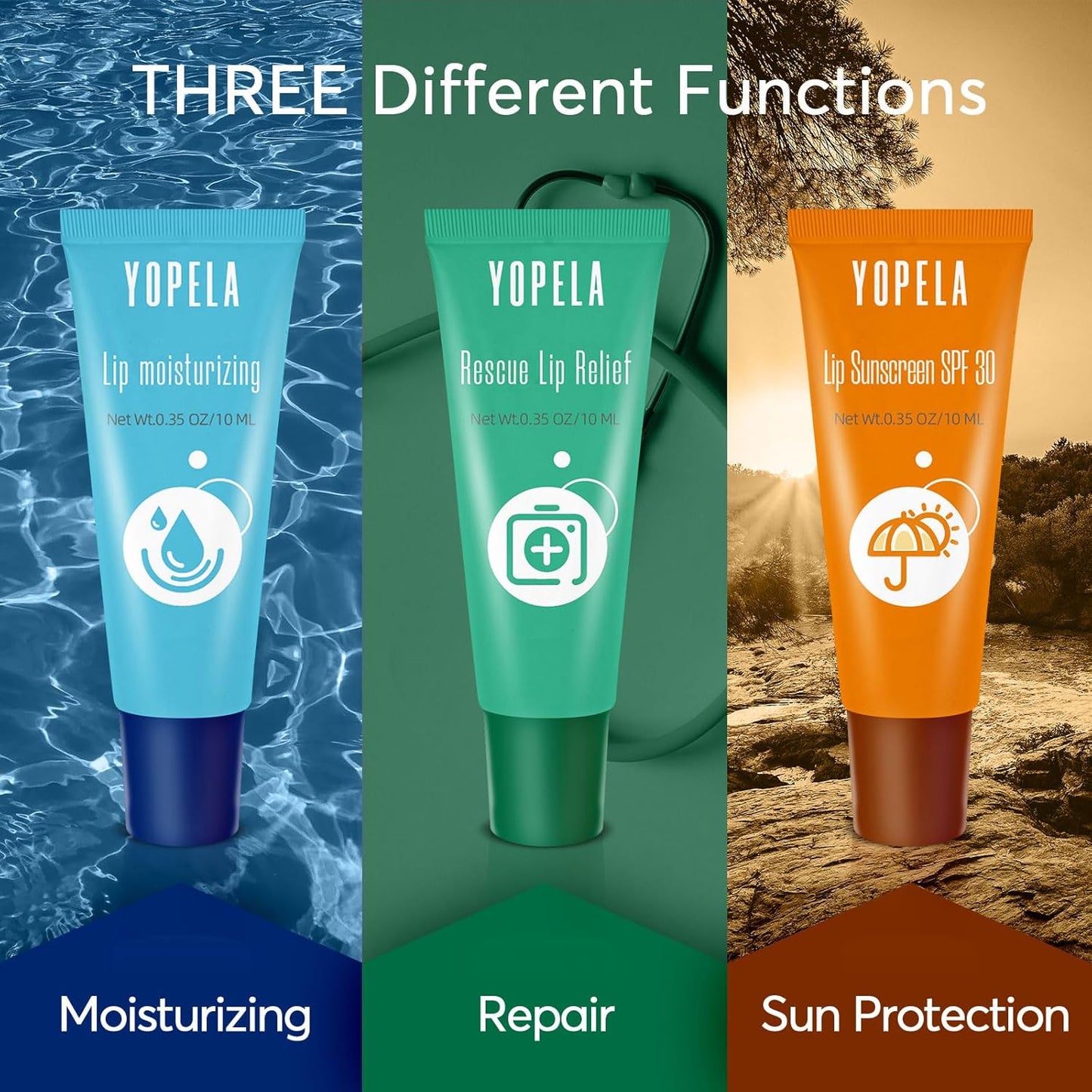 Yopela Lip Butter Balm Set 3 Pack, Lips Balm SPF 30 Sunscreen, Hydrating, Nourishing & Softening Dry Cracked Lips, Natural Lip Moisturizer for Men, Women & Kids Party Favors Gift Set