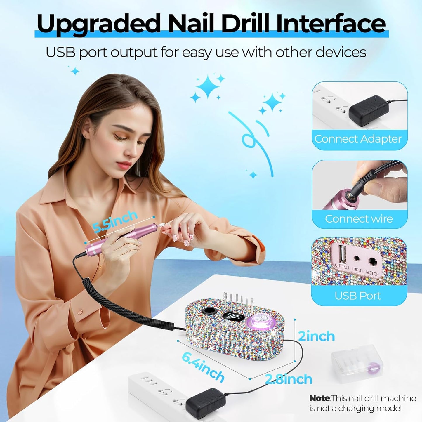 Electric Nail Drill Professional: Shiny 40000RPM Electric Nail File Kit E File Nail Drill Machine with LCD Display for Acrylic Gel, Manicure Pedicure Polishing Grinder for Salon Home, Diamond