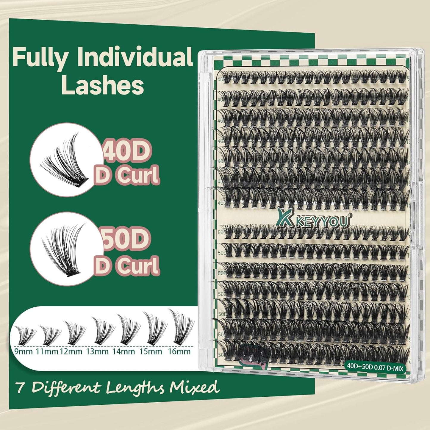 DIY Lash Extension Kit 280pcs Individual Lashes D Curl Eyelash Extension Kit 40D+50D 9-16Mix Natural Lash Clusters with Lash Bond and Seal and Lash Applicator for DIY at Home（KIT-40D50D-0.07D-9-16Mix）
