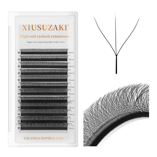 W Lash Extensions Supplies 3D Eyelash Extensions W Shape 0.07mm Thickness C Curl 14mm Premade Fans Easy Fan Lashes Volume Matte Black 12 Rows Crisscross Eye Lashes(W-3D-0.07-C,14mm)