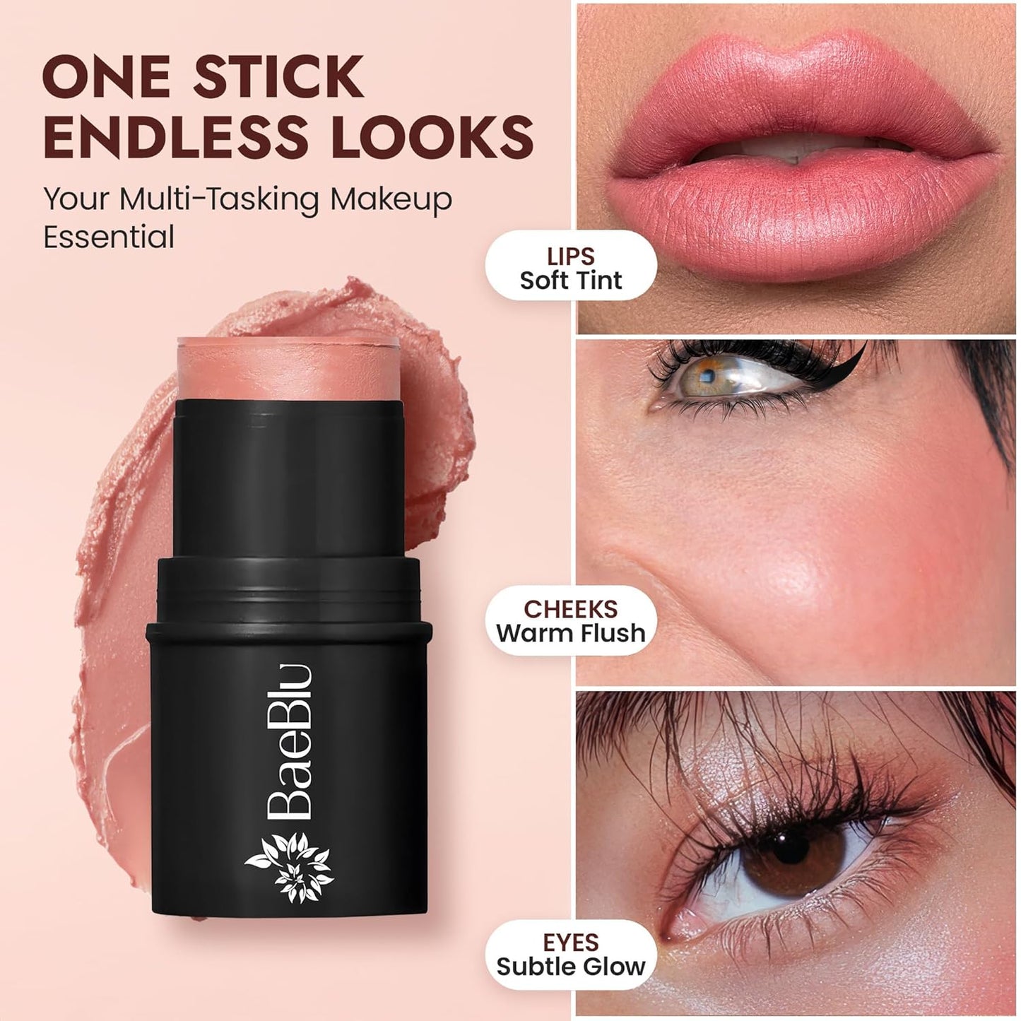 Organic Blush Tube, Rose - 100% Natural Vegan Cream Blush Sticks, Multi-Use Bronzer, & Highlighter for Lips, Cheeks & Eyes, Buildable Shimmer, Gluten-Free, Paraben-Free, Made in USA