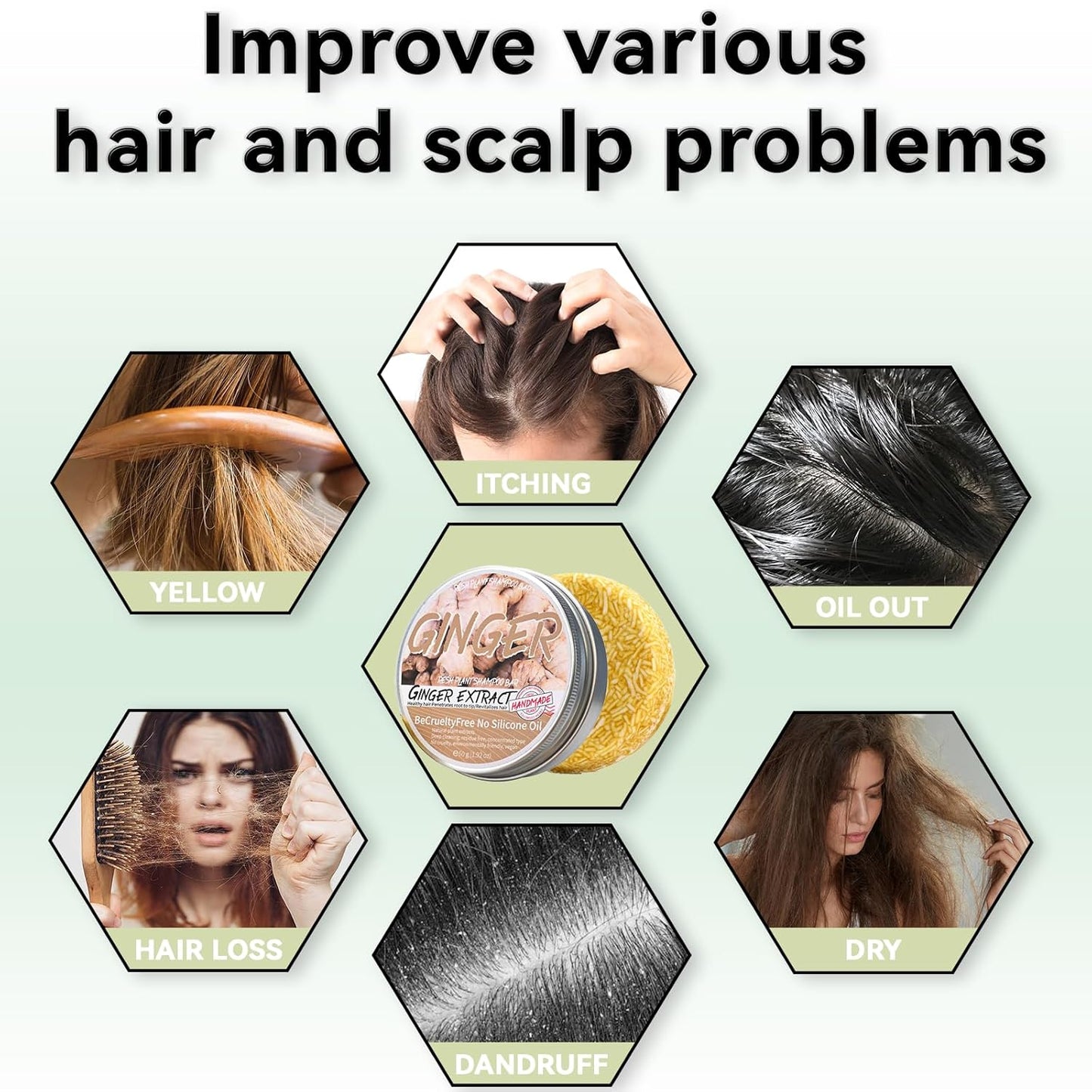 2PCS Ginger Shampoo Bar for Gray Hair, Natural Organics Shampoo and Conditioner Bar for Thinning Hair for Men & Women (Ginger)