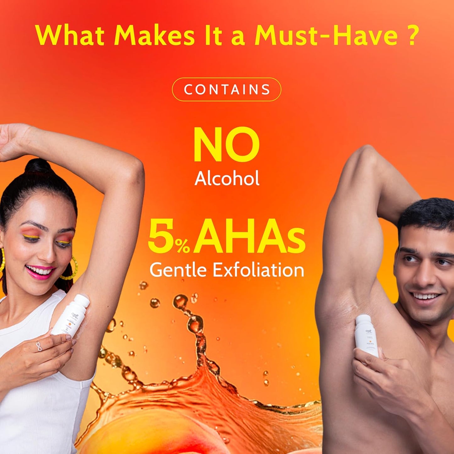 UnderArm Roll-On with 5% AHA| Lactic & Mandelic Acid|Prevents Odour, Brightens Skin & Exfoliates Underarm | For Sensitive Skin | Peach Fragrance | Alcohol & Aluminium Free | 1.35 fl oz