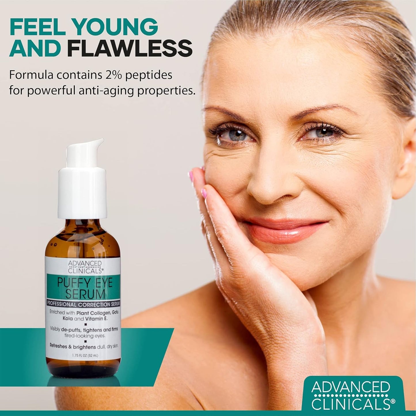 Advanced Clinicals Puffy Eyes Treatment Eye Serum Anti Aging, Brightening, & Firming Under Eye Serum With Vitamin E, Collagen, Gotu Kola, Caffeine, & Green Tea Helps Hydrate & Calm Puffiness, 2-Pack