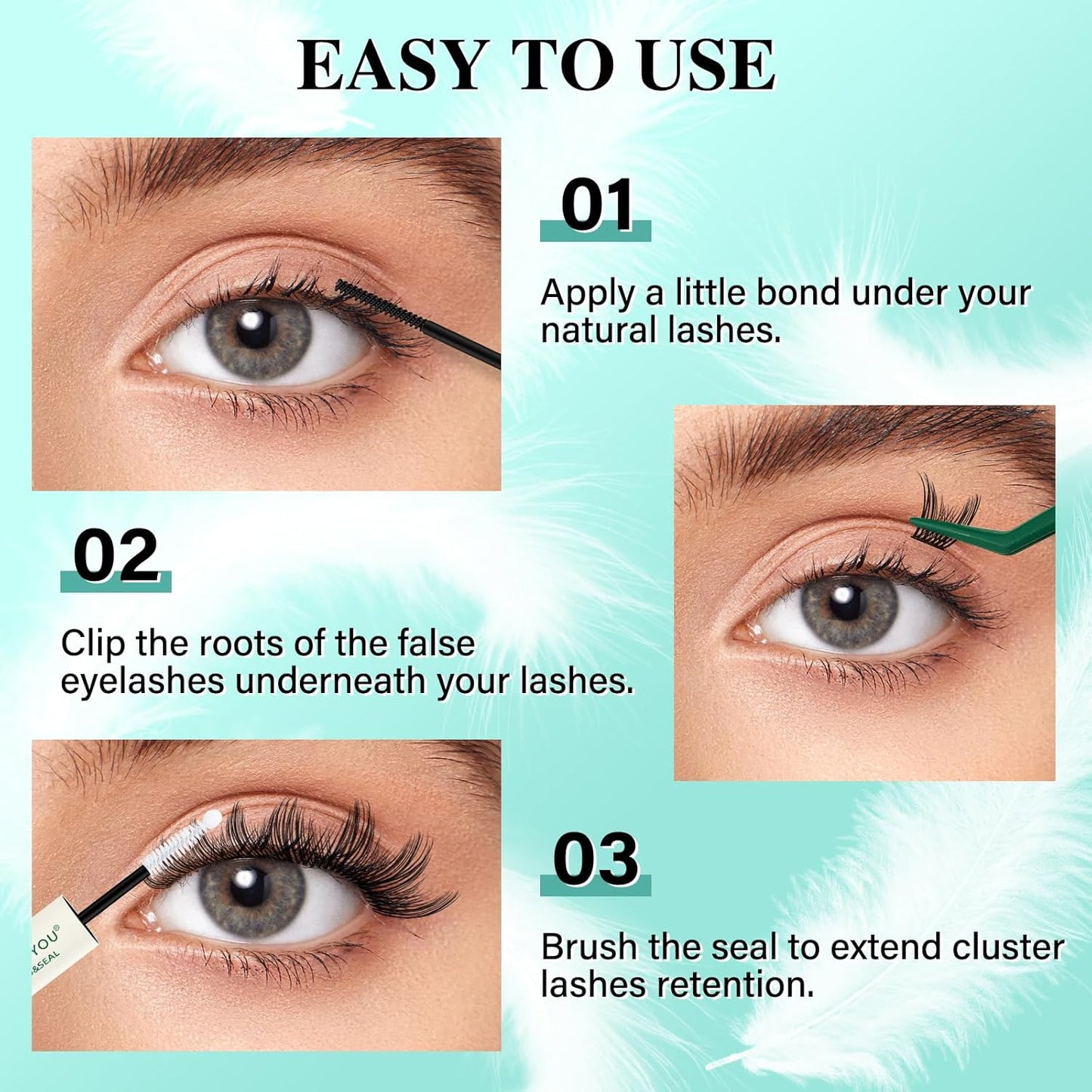 KEYYOU Lash Extension Kit 144pcs Air Touch Lash Clusters with Bond and Seal Lash Applicator Remover D Curl DIY Eyelash Extension Kit Easy to Apply at Home(Air06Kit-D-8-18Mix)