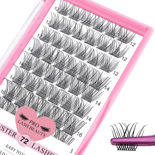 Cluster Lashes, 72 Pcs Individual Lashes, Lash Clusters DIY Eyelash Extension, Natural Lashes Super Thin Band Reusable Soft & Comfortable (Natural-C-12-18 mix)