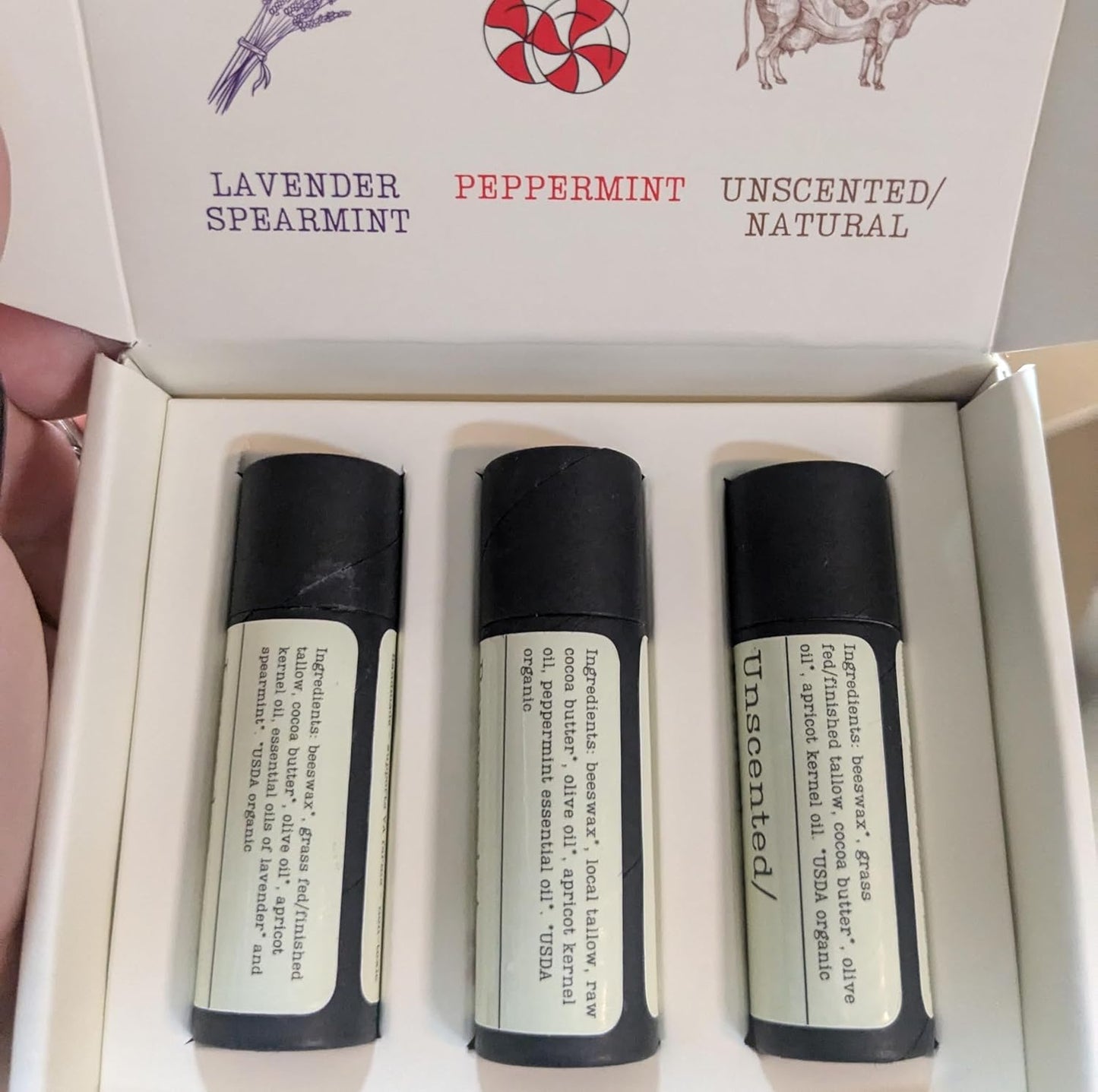 Handmade Tallow Lip Balm Collection: Unscented/Peppermint/Lavender-Spearmint (3x .33 oz)
