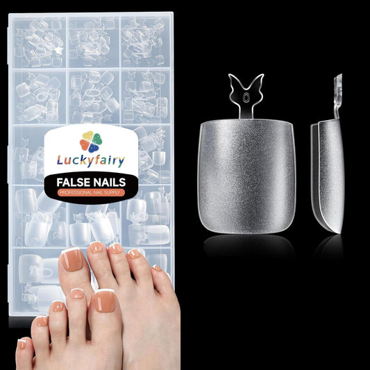 Square Toe Nail Press Ons French Style Toe Tips 240pcs Clear False Fake Toenails for Faster Toe Nail Extension Kit Home DIY Art Salon 15 Sizes Acrylic Nails, Luckyfairy