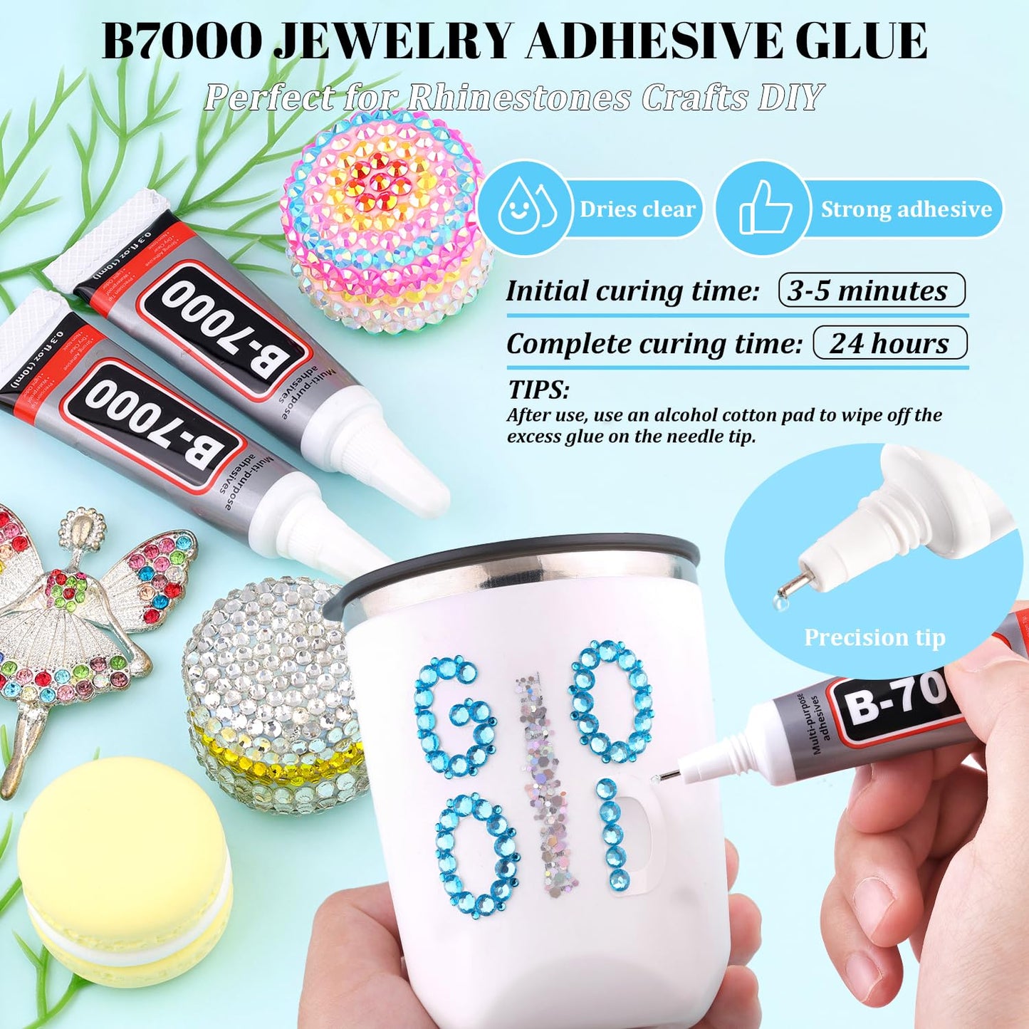 6000Pcs Resin Rhinestones for Bedazzling with 3Pcs B7000 Jewelry Glue, 1 Box Indicolite Flatback Rhinestones for Crafting Crafts DIY, Crystals Gems for Clothing Shoes Tumblers Nail Art Makeup