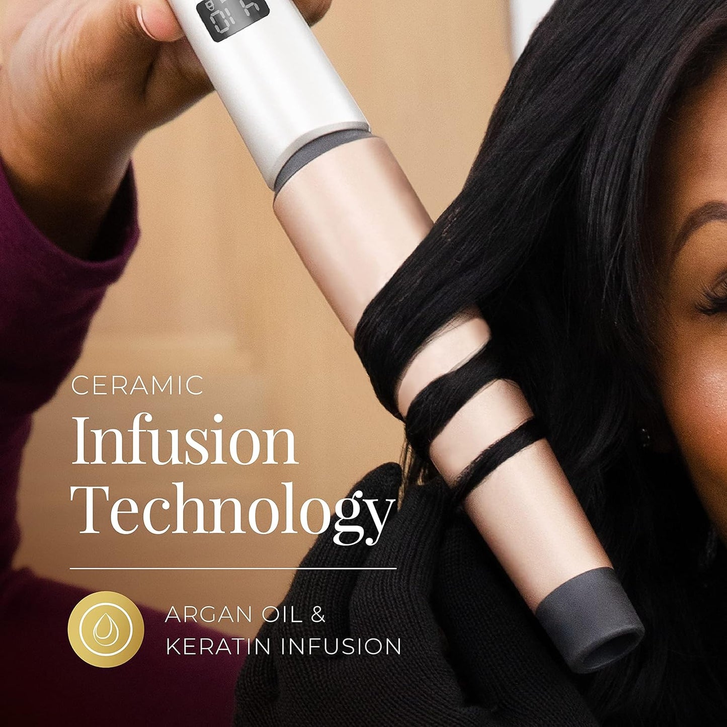 REMINGTON SHINE THERAPY Curling Wand, Infused with Argan Oil & Keratin, 1-1 ½ Inch Tapered Curling Iron for Tousled Waves, includes Heat Glove