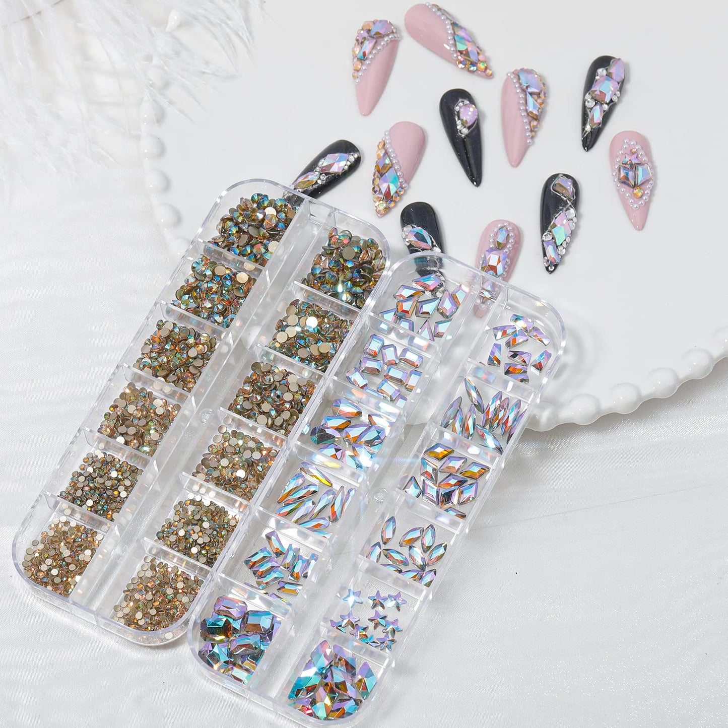 HNUIX Nail Rhinestones - 3D Multi Shape Size Crystal, Phantom Purple Nail Gems, Flat Back, with Kit, for Nail Art, DIY Decorations