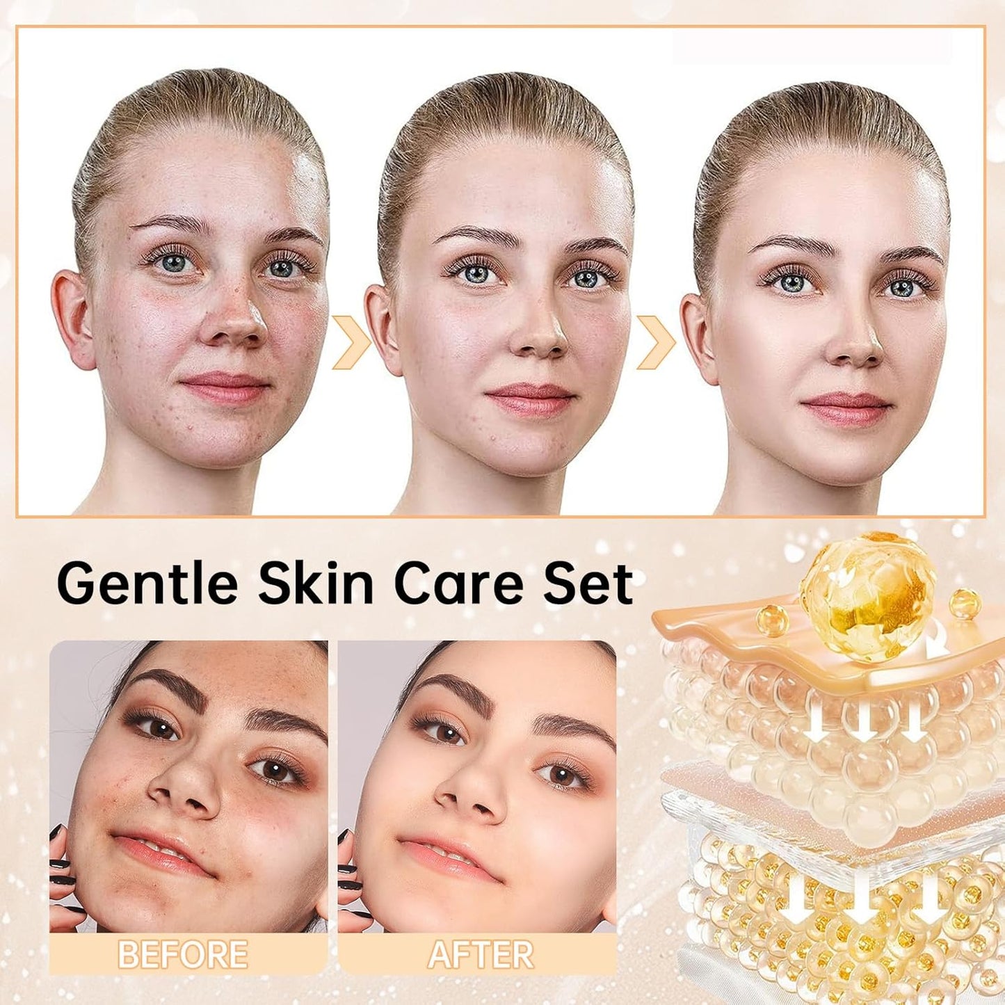 Rice Deep Nourishing Facial Care Set, 6Pcs Face Care Set for Women, Skin Care Set Includes Facial Cleanser, Toner, Lotion, Essence, Cream and Eye Cream.