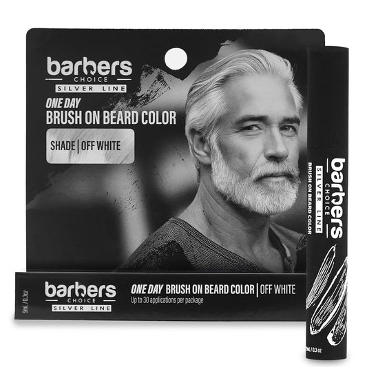 Barbers Choice Silver Line, Facial Hair Brush on Temporary Color for Silver Fox Men- Instantly Brighten White Beards, Mustache & Sideburns, Less Yellow, Easy Application, Off-White