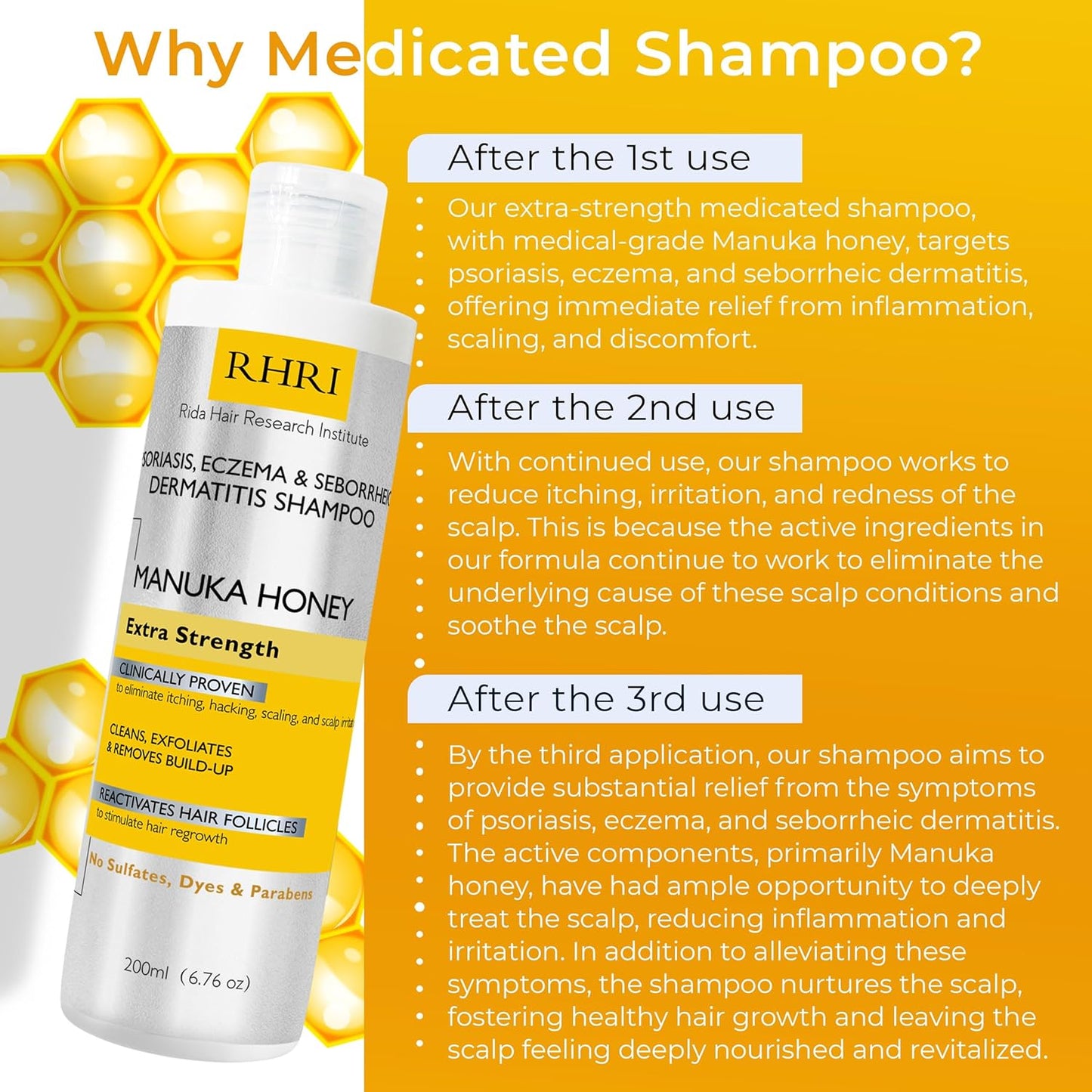 Psoriasis Shampoo for Men & Women | Itchy Scalp Treatment with Manuka Honey | Best for Eczema, Seborrheic Dermatitis, Ringworm & Folliculitis Scalp Treatment