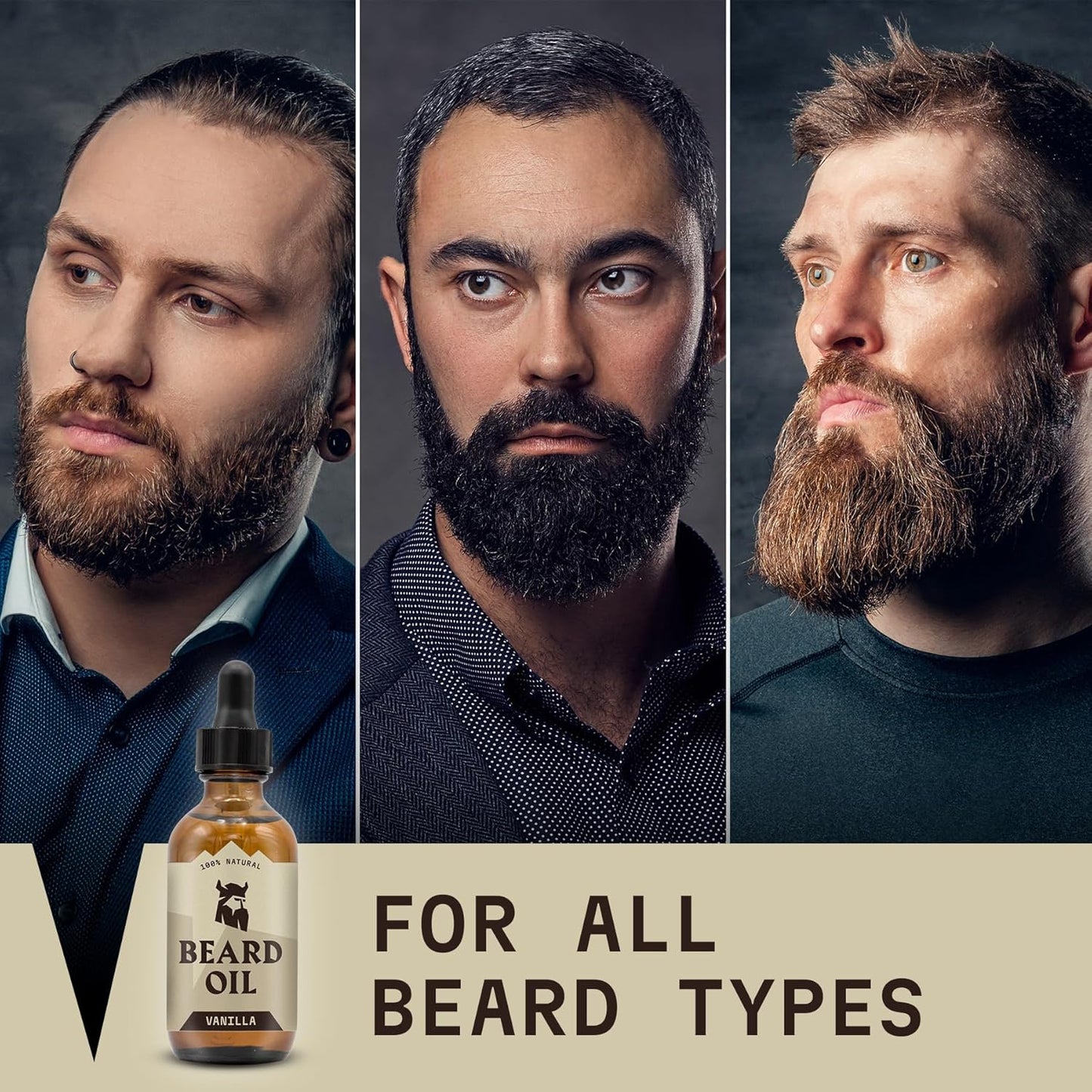 Striking Viking Beard Oil for Men - 2 Fl Oz, 3 Pack, Vanilla Scent - Naturally Derived Conditioner with Almond, Tea Tree, Argan & Jojoba Oil for Beard Growth, Softening & Moisturizing