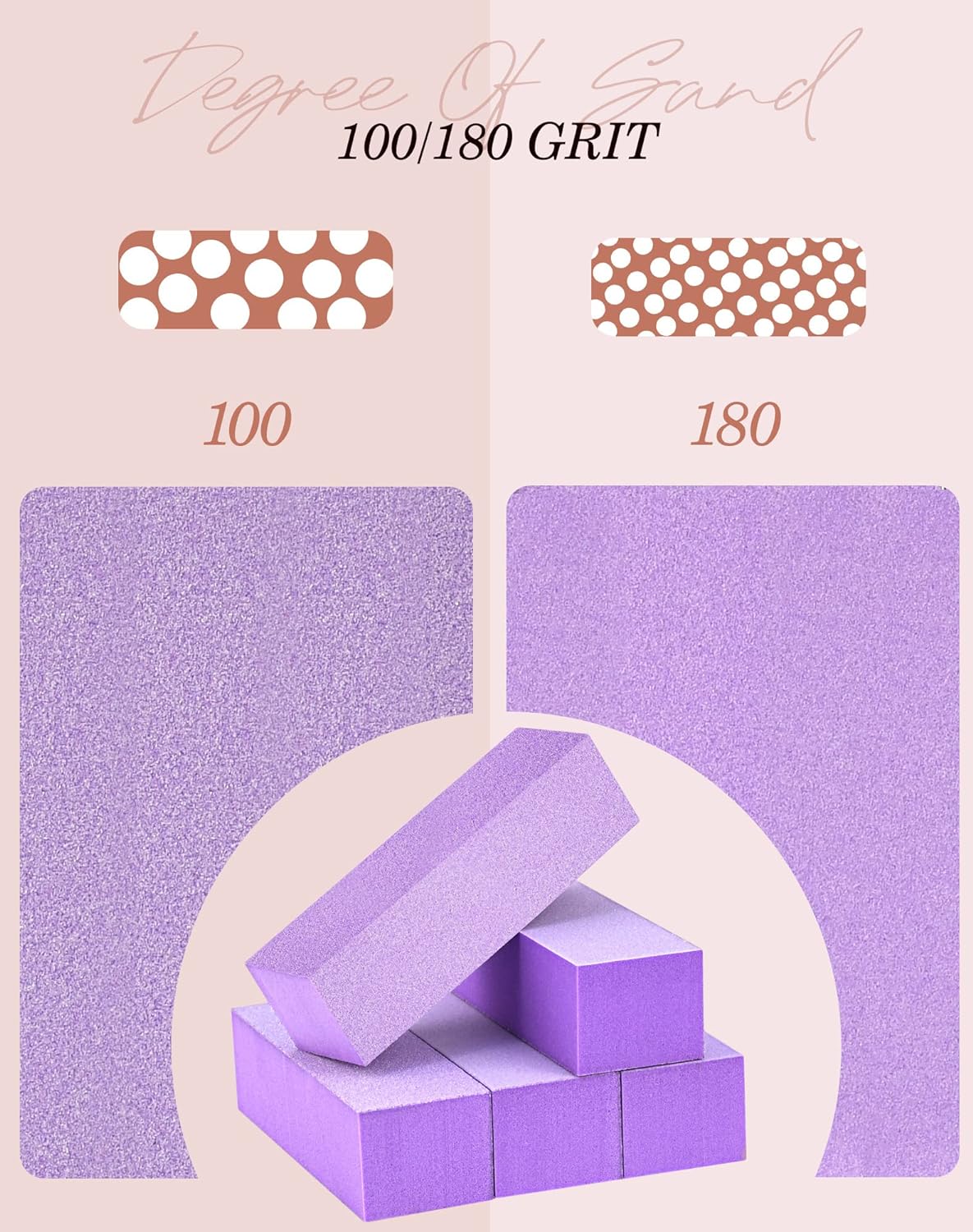Maryton Nail Buffer Block, Medium/Fine Grit 100/180 Finishing Buffers for Acrylic Nails Gel Polish Nails, 3 Way Professional Pedicure Manicure Buffer Kits, 5 Count (Purple)