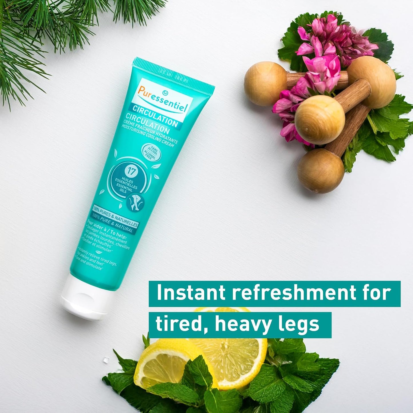 Puressentiel Circulation Moisturizing Cooling Cream - 100% Pure And Natural Oils - Alcohol Free - Supports Circulation - Provides Instant, Lasting Relief For Tired Legs, Ankles And Feet - 3.4 oz