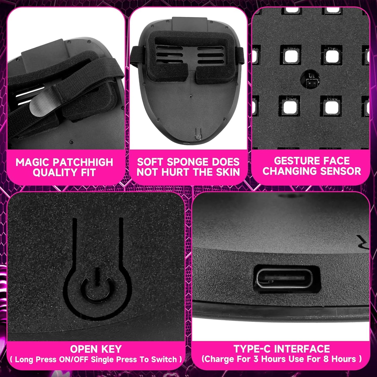 Led Mask with Gesture Sensing, Light Up Face Mask, Led Halloween Mask,Digital Mask for Costume Cosplay Party Masquerade