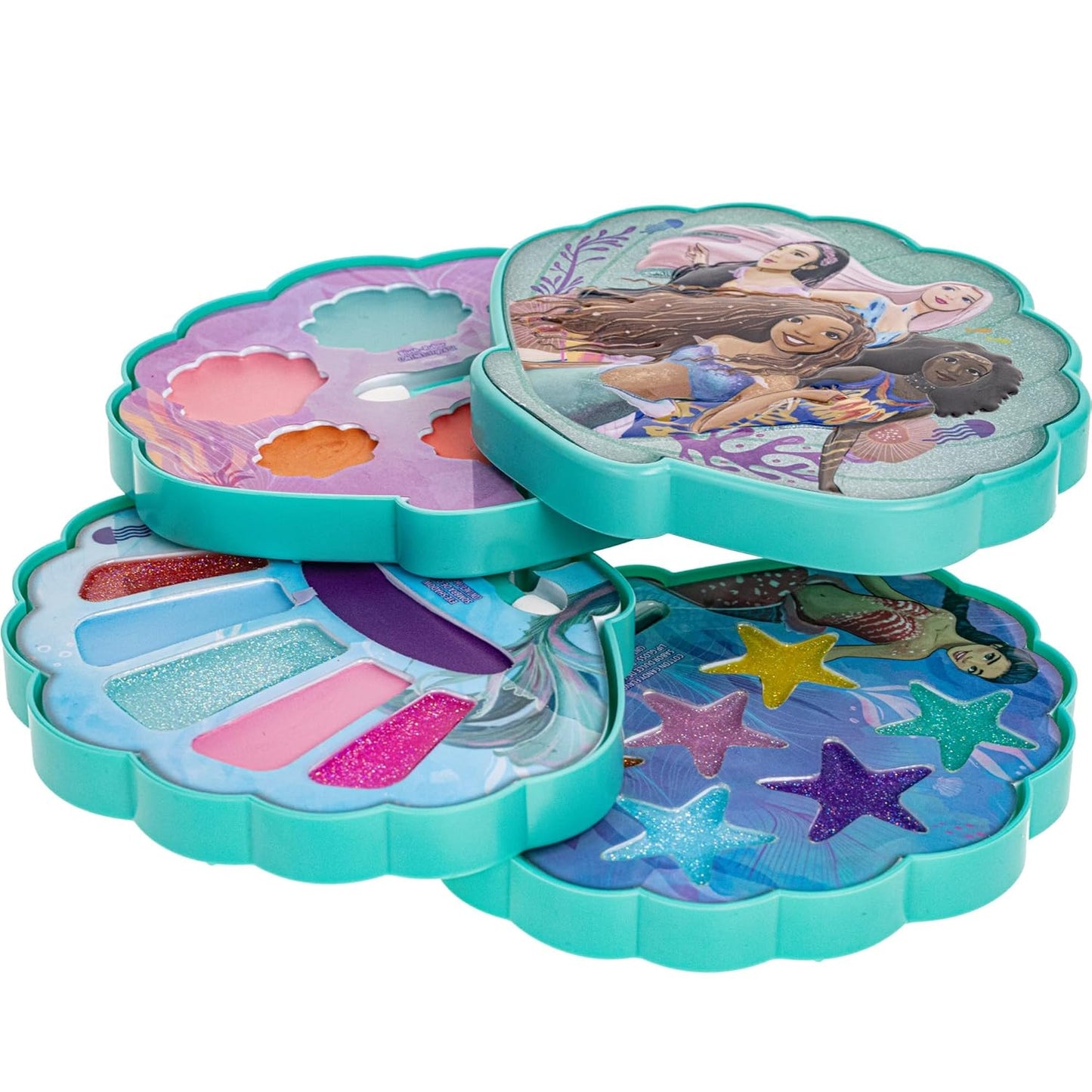 Townley Girl The Little Mermaid Clam Beauty Compact Set Kit with Lip Gloss Palette, Makeup Set for Kids Girls, Ages 3+ Perfect for Parties, Sleepovers and Makeovers