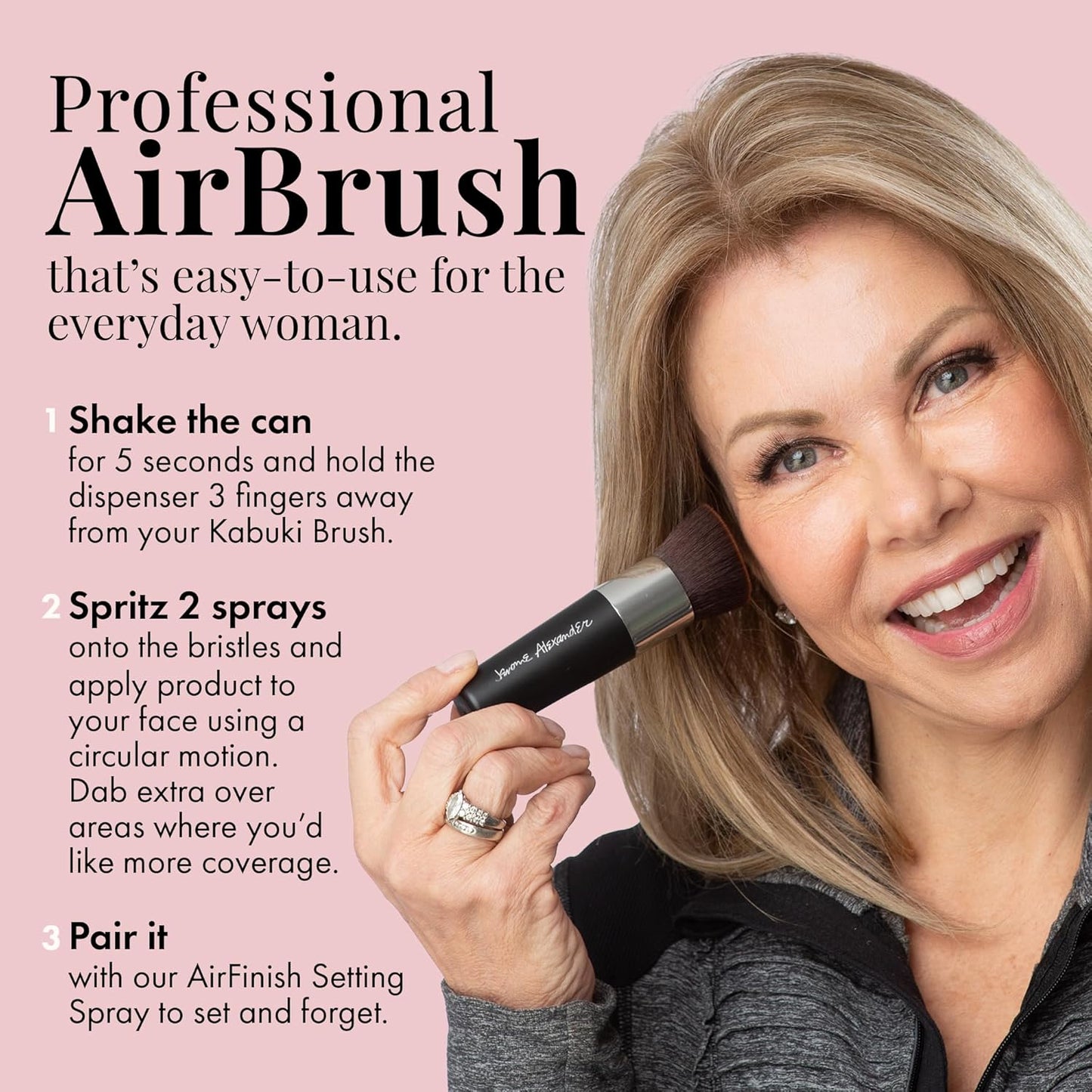 MagicMinerals AirBrush Foundation by Jerome Alexander – 2pc Set with Airbrush Foundation and Kabuki Brush - Spray Makeup with Anti-aging Ingredients for Smooth Radiant Skin - Medium