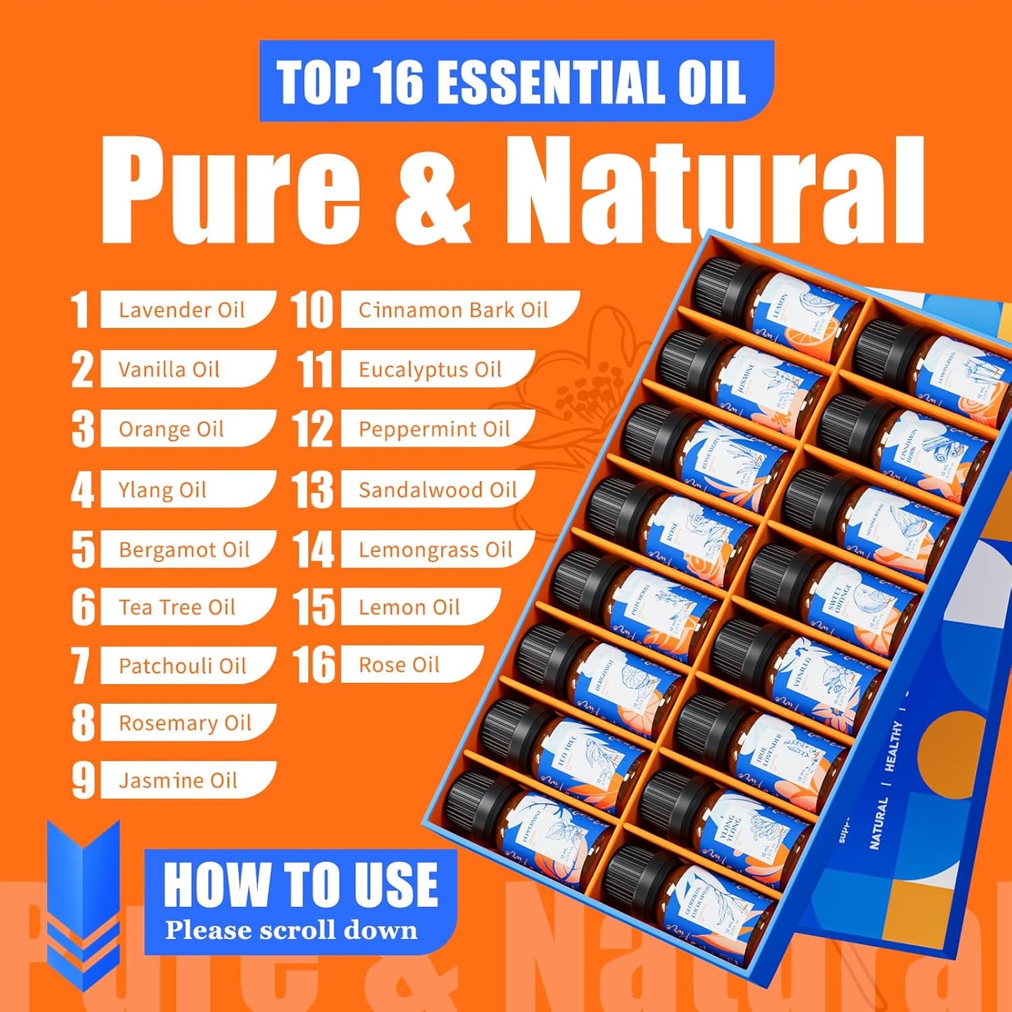 HIQILI Essential Oils Set,Top 16 Organic Aromatherapy Oils for Diffusers for Home,Plant Therapy,Candle Making,Laundry Fragrance,Humidifiers,Skin Care