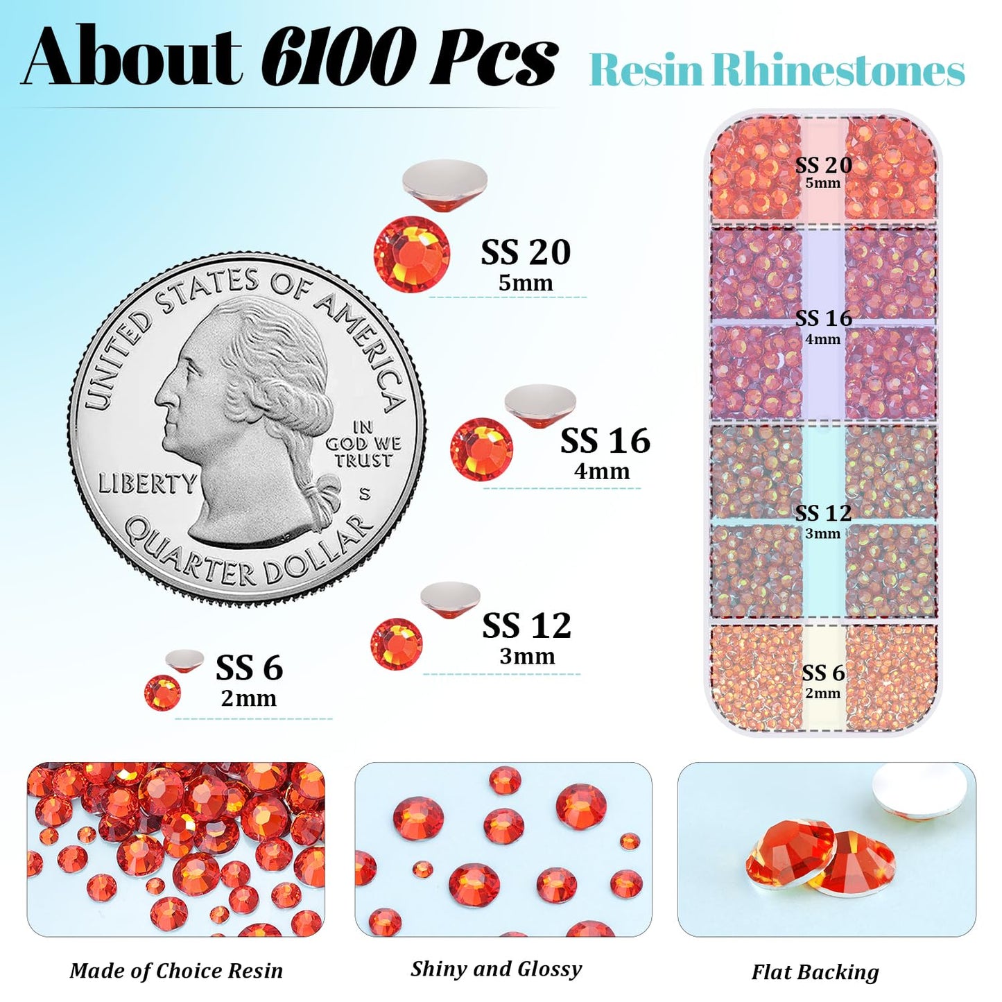 6100Pcs Resin Rhinestones for Crafting with 2Pcs 10ml B7000 Jewelry Glue, 1 Box Flatback Crystals Diamond (Red Zircon) for Bedazzling Crafts DIY Nail Art，Non Hotfix Gems for Clothing Shoes Tumblers