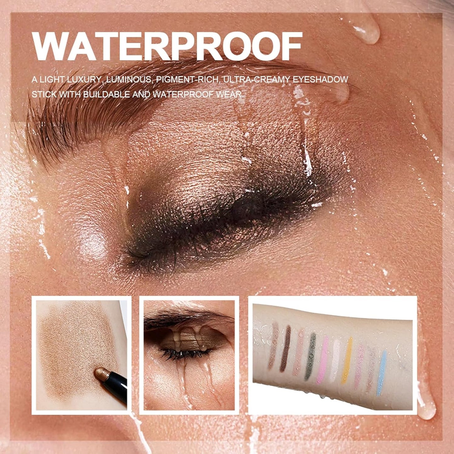 Eyeshadow Stick, Shimmer and Matte Cream Eye Shadow Brightener Sticks Eyeliner Pencil Crayon, Waterproof Long Lasting Eye Highlighter Stick Makeup,0.056 Oz(#7-Sun)