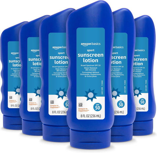 Solimo Sunscreen Lotion, No Octinoxate/Oxybenzone, Unscented, 8 fl oz, 6-Pack