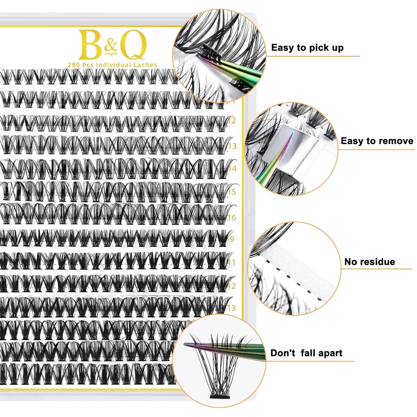 B&Qaugen Lash Clusters 30D 40D-C-9-16MIX LASH Individual Lashes 280 False Eyelash 9-16MIX Extensions Cluster DIY at Home (30D+40D,C-9-16MIX)