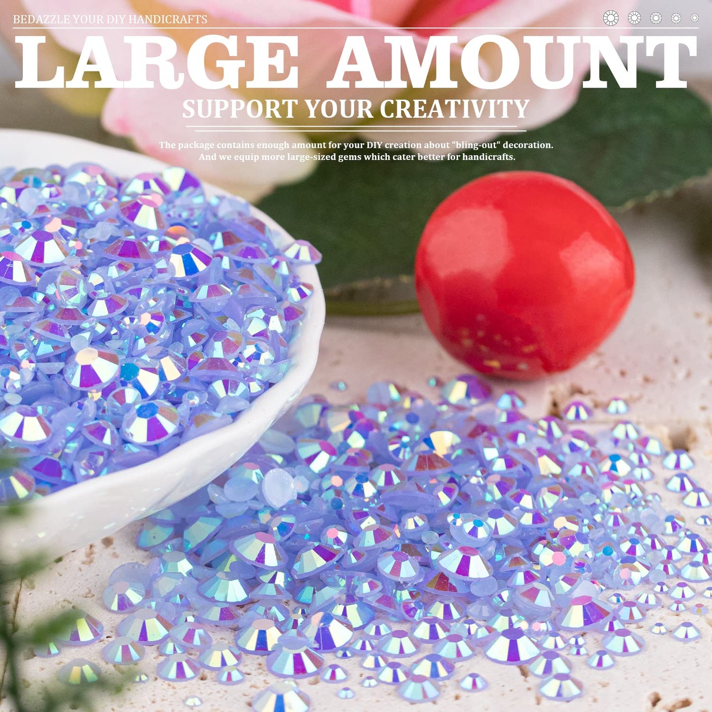 Resin Rhinestones Crafting, 2/3/4/5/6mm Flatback Jelly Rhinestones, 1 Box Sky Blue AB Non Hotfix Crystal Gems for Bedazzling Crafts Mugs Tumblers Clothes Makeup Nail