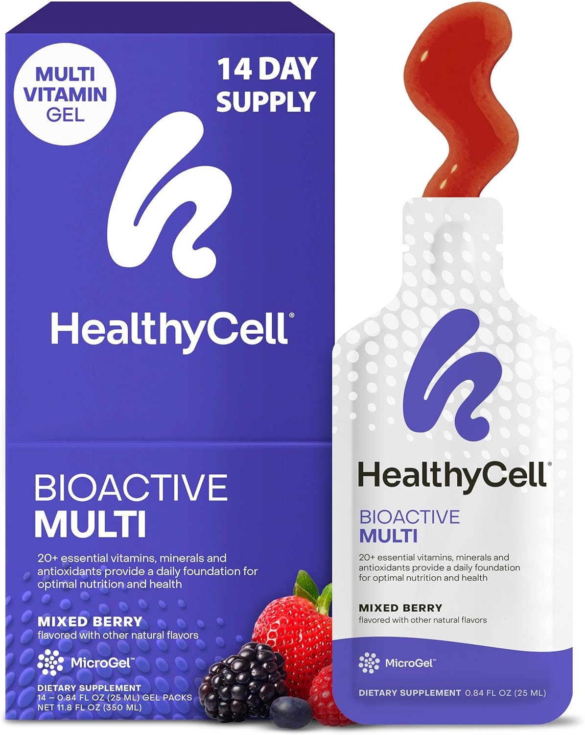 Healthycell Bioactive Daily Liquid Multivitamin for Men & Women – 20+ Essential Vitamins, Minerals & Antioxidants for Brain, Heart, Immune Support, Skin & Hair Support - 14 Gel Packs