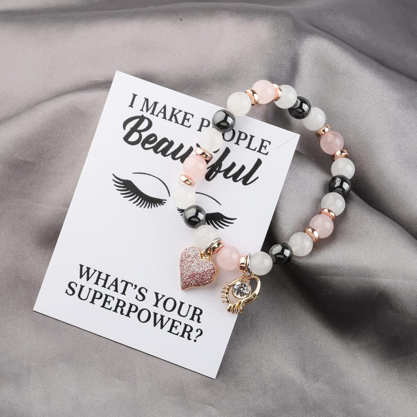 WSNANG Lashes Artist Gift Eyelashes Artist Gift Estheticians Gift I Make People Beautiful Message Card Bracelett