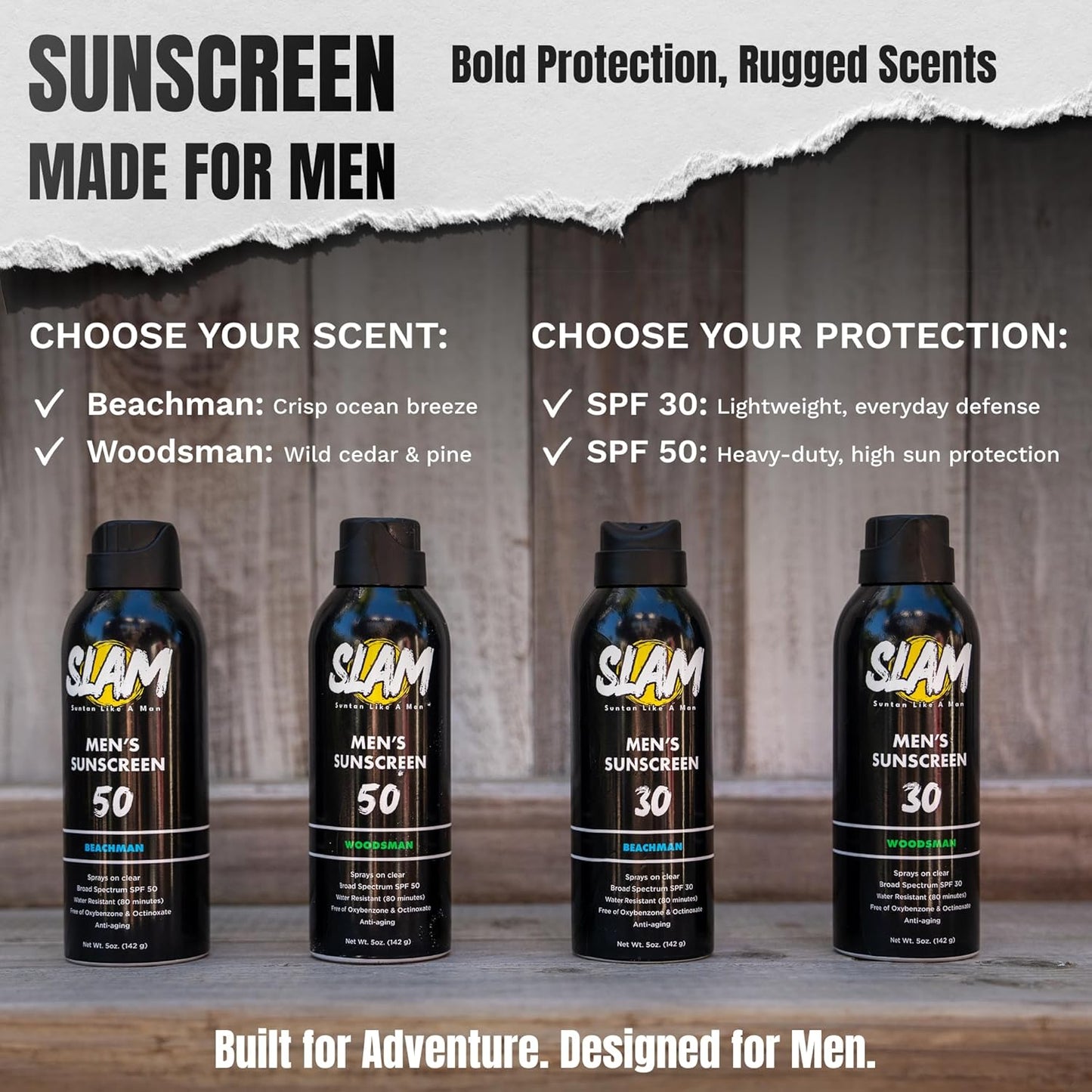 SLAM BeachMan Men's Scented Sunscreen Spray SPF 30 – Broad Spectrum Sun Screen for Face & Body, Water & Sweat Resistant Spray Sunscreen SPF 30, UVA/UVB Protection, Mens Sunblock