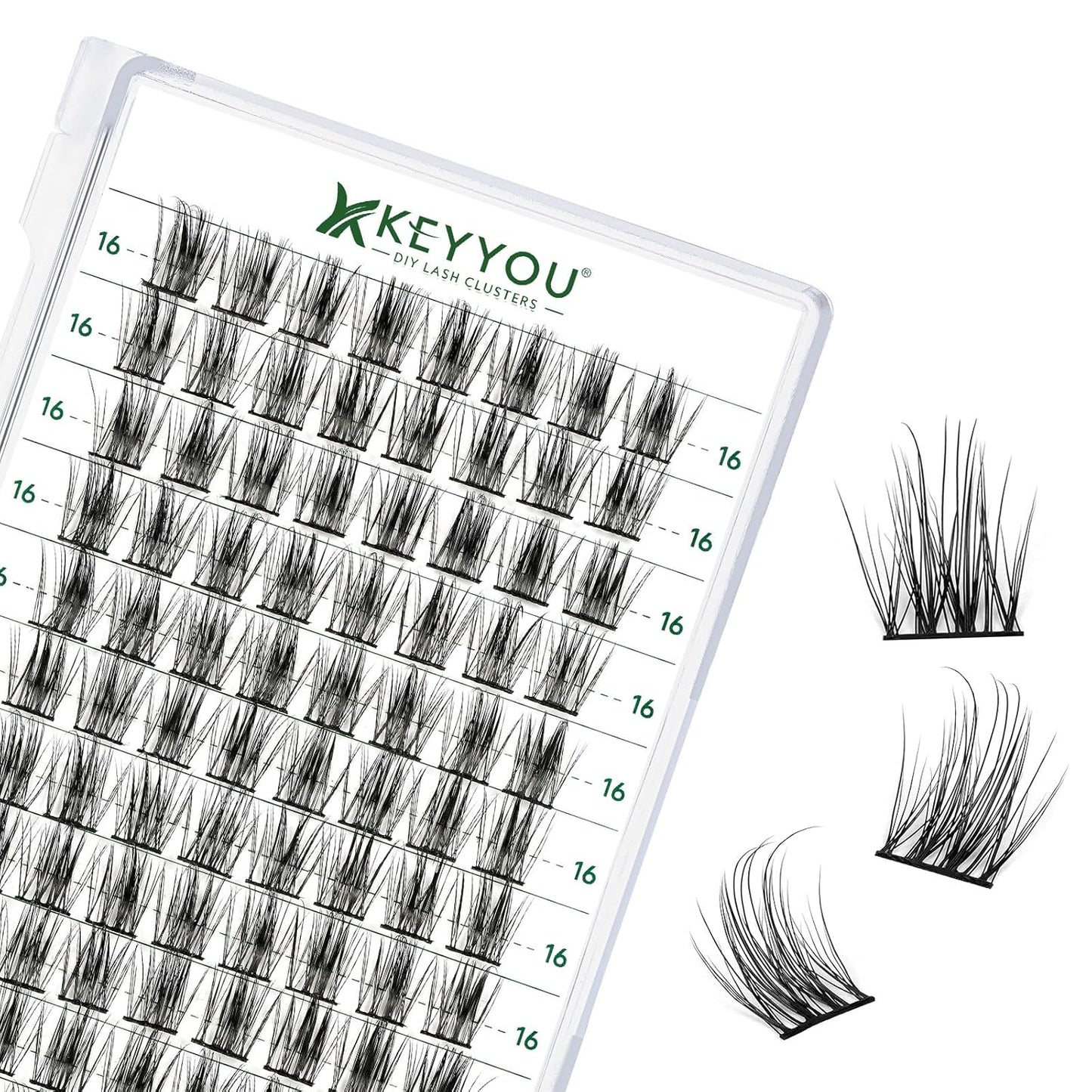 KEYYOU Volume Wispy Lash Extension 96pcs Individual D Curl 16mm Brown Eyelash Clusters Soft&Comfortable Easy DIY at Home