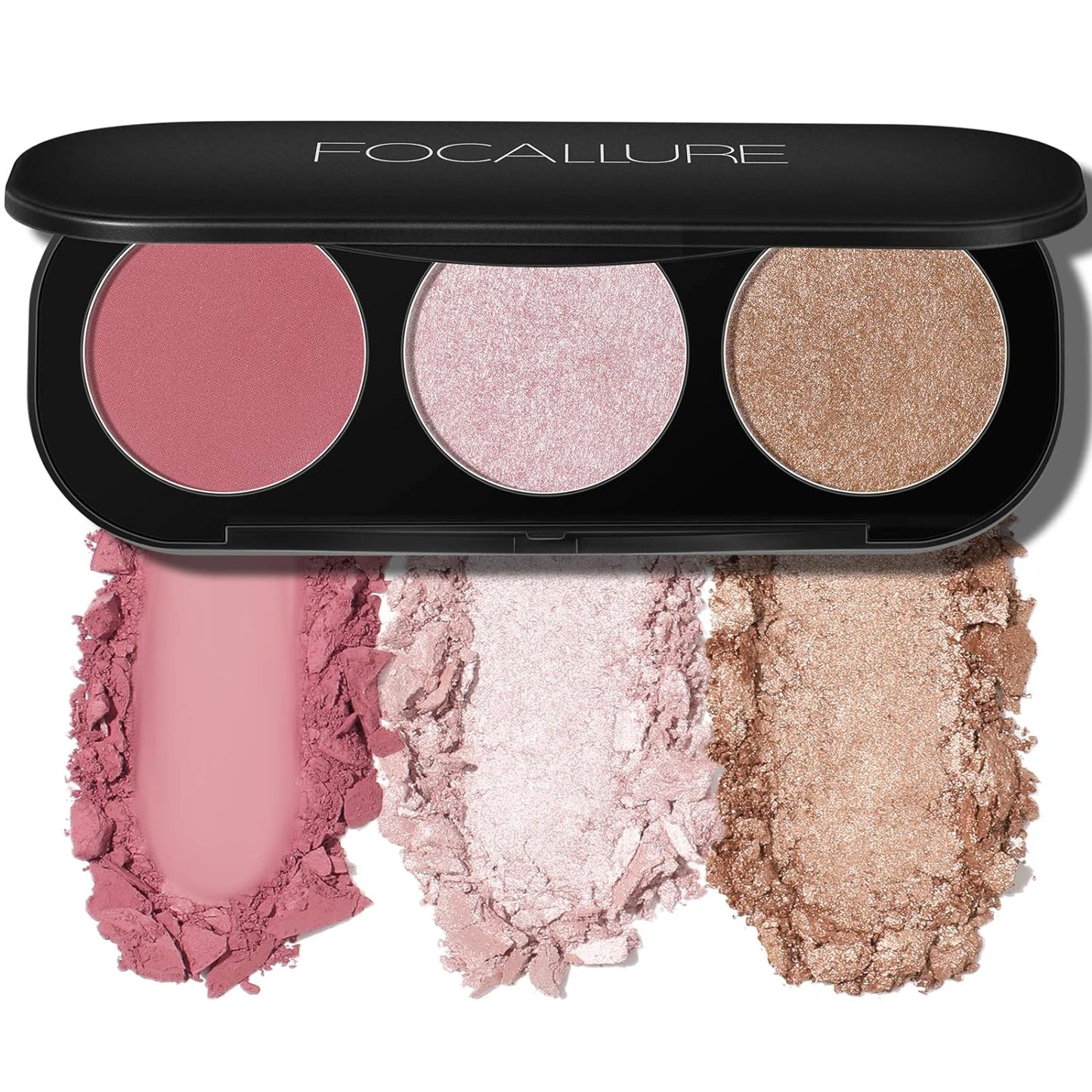 FOCALLURE Blush and Highlighter Palette,3 in 1 Makeup Powder, Cruelty-Free Matte, Shimmer Illuminator for a Glowing Look,#03
