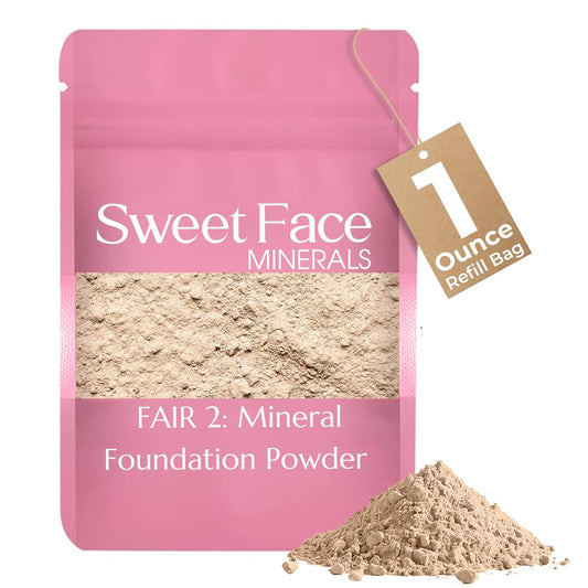 Foundation Refill(Fair Shade 2) (1 Ounce Bag) By Sweet Face Minerals, Lightweight Mineral Loose Makeup Powder with SPF 20, Full Coverage Flawless Finish, Talc-free, Cruelty-Free, Refillable Pouch
