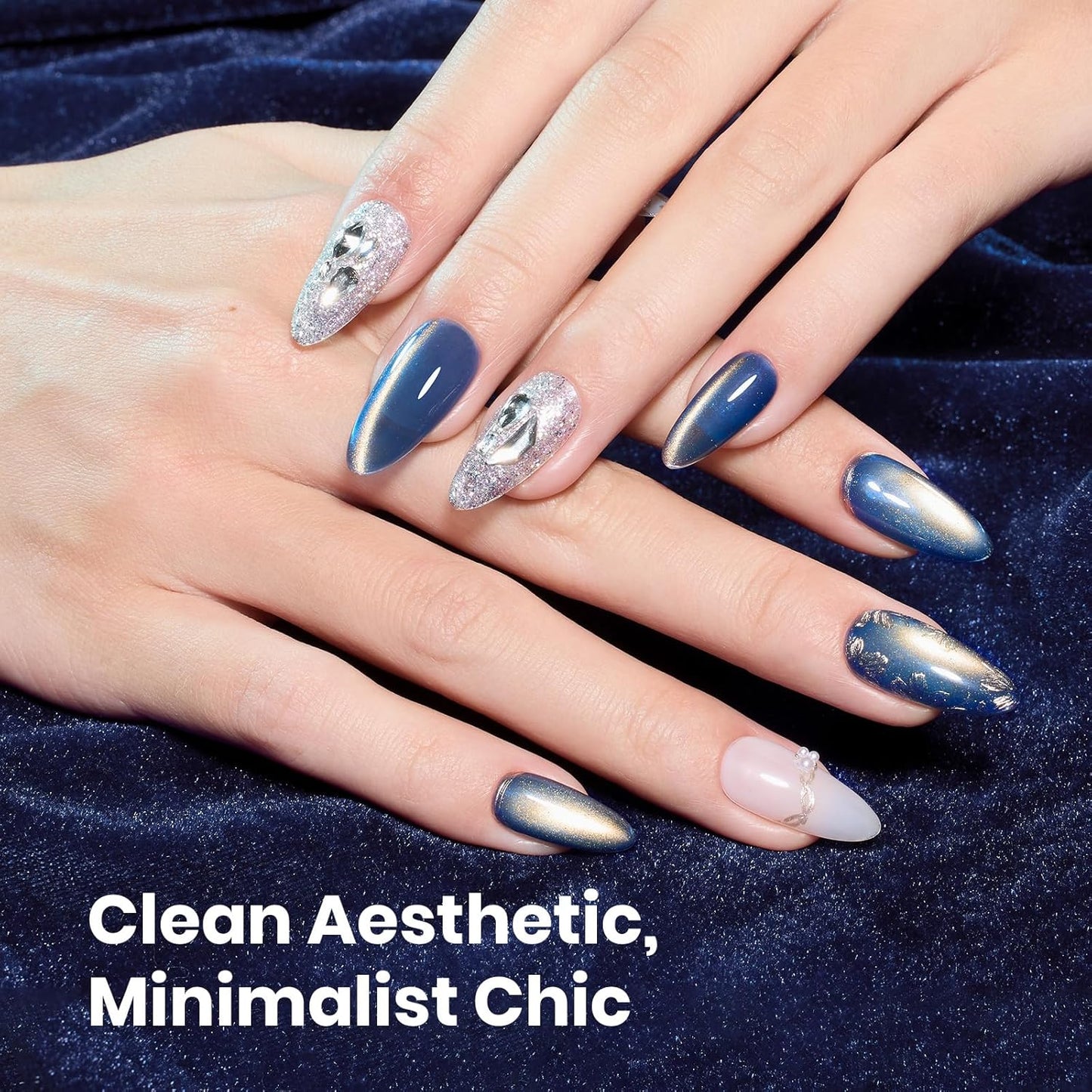 Beetles Blue Cat Eye Gel Nail Polish - Frosted Sapphire Cat Eye Gel Polish, 15ML Gold Powder Blue Glitter Fall Gel Polish Magnetic Shimmer Effect Soak Off UV Nail Art Design Manicure Gifts for Women