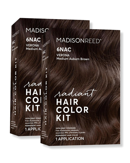 Madison Reed Radiant Hair Color Kit | 6NAC Medium Chocolate Brown with Copper-Auburn Undertones (Verona) for 100% Gray Hair Coverage | Dimensional Permanent Hair Dye | PPD & Ammonia-Free | 2 Pack