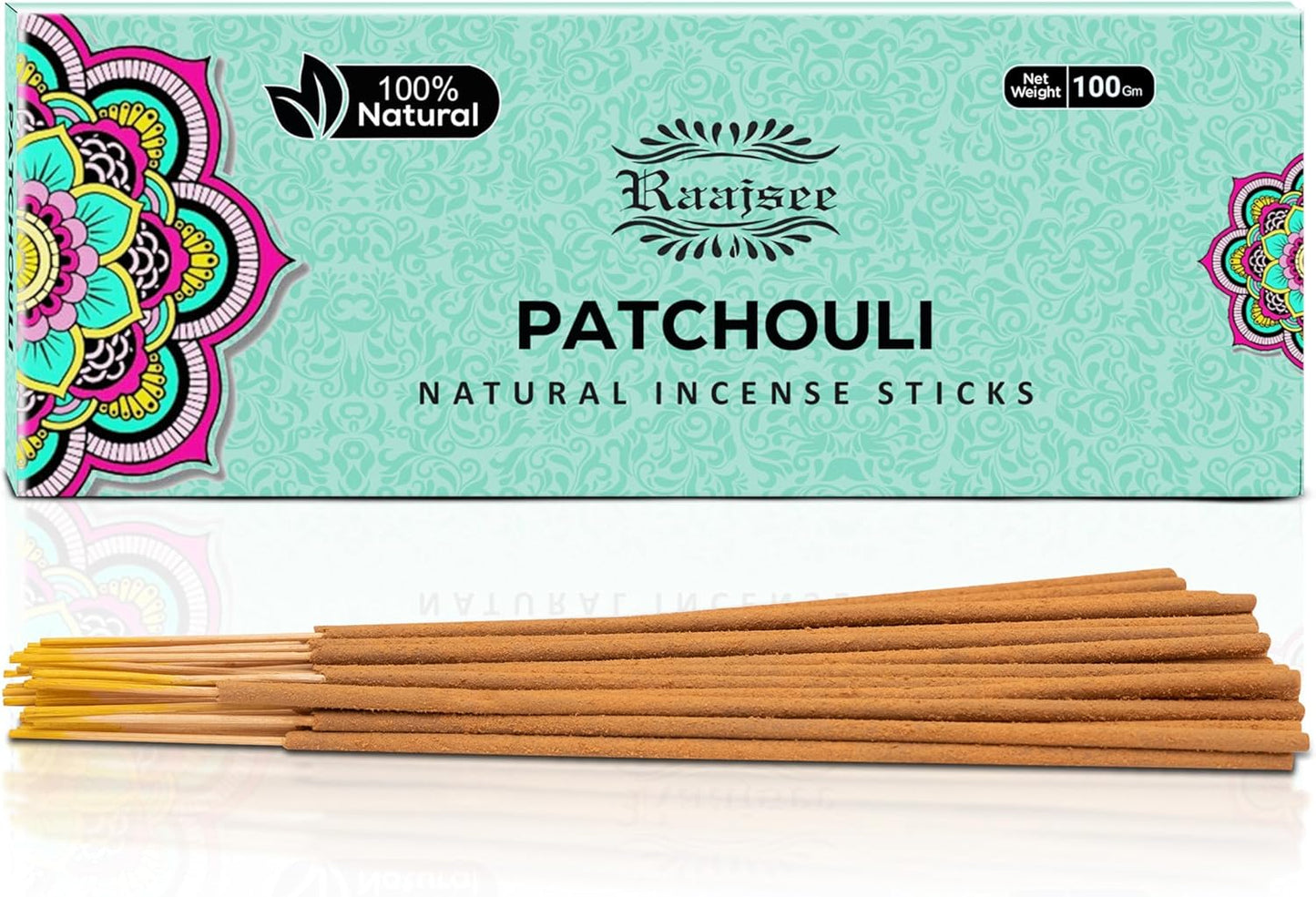 Raajsee Patchouli Incense Sticks 100 gm Pack-100% Pure Organic Natural Hand Rolled Free from Chemicals-Perfect for Church,Aromatherapy,Relaxation,Meditation,Positivity & Sensual Therapy