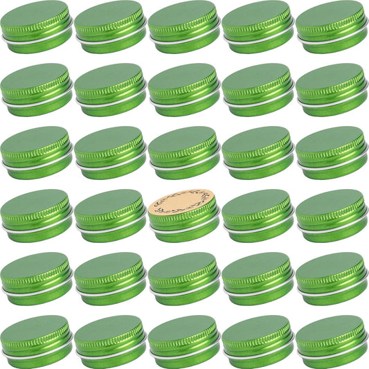0.5 oz Screw Top Aluminum Tin Jar with Screw Lid and Blank Labels (Green - Pack of 32)