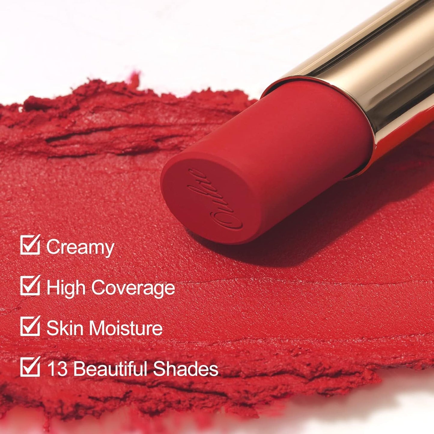 Oulac Red Creamy Matte Lipstick, Soft Satin Finish Lipsticks for Women with Moisturising Formula, Rich Color, Highly Pigmented Enriched with Rose Oil, Vegan & Cruelty-Free| 3.6g (Y09)