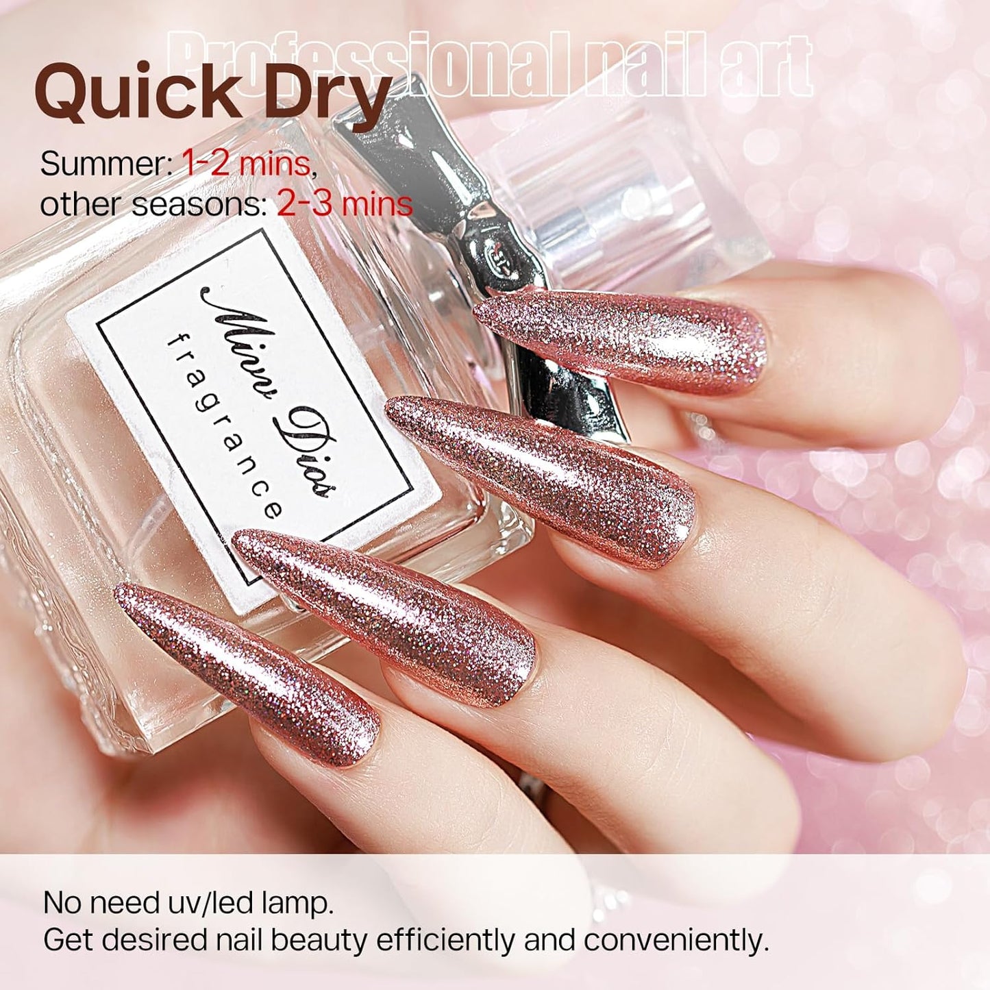 MIZHSE Quick Dry Glitter Brown Nail Polish, Fall Color Nail Polish Air Dry Fast, 15ml High Glossy Sparkly Shiny Shimmer Nail Art Salon Manicure Home