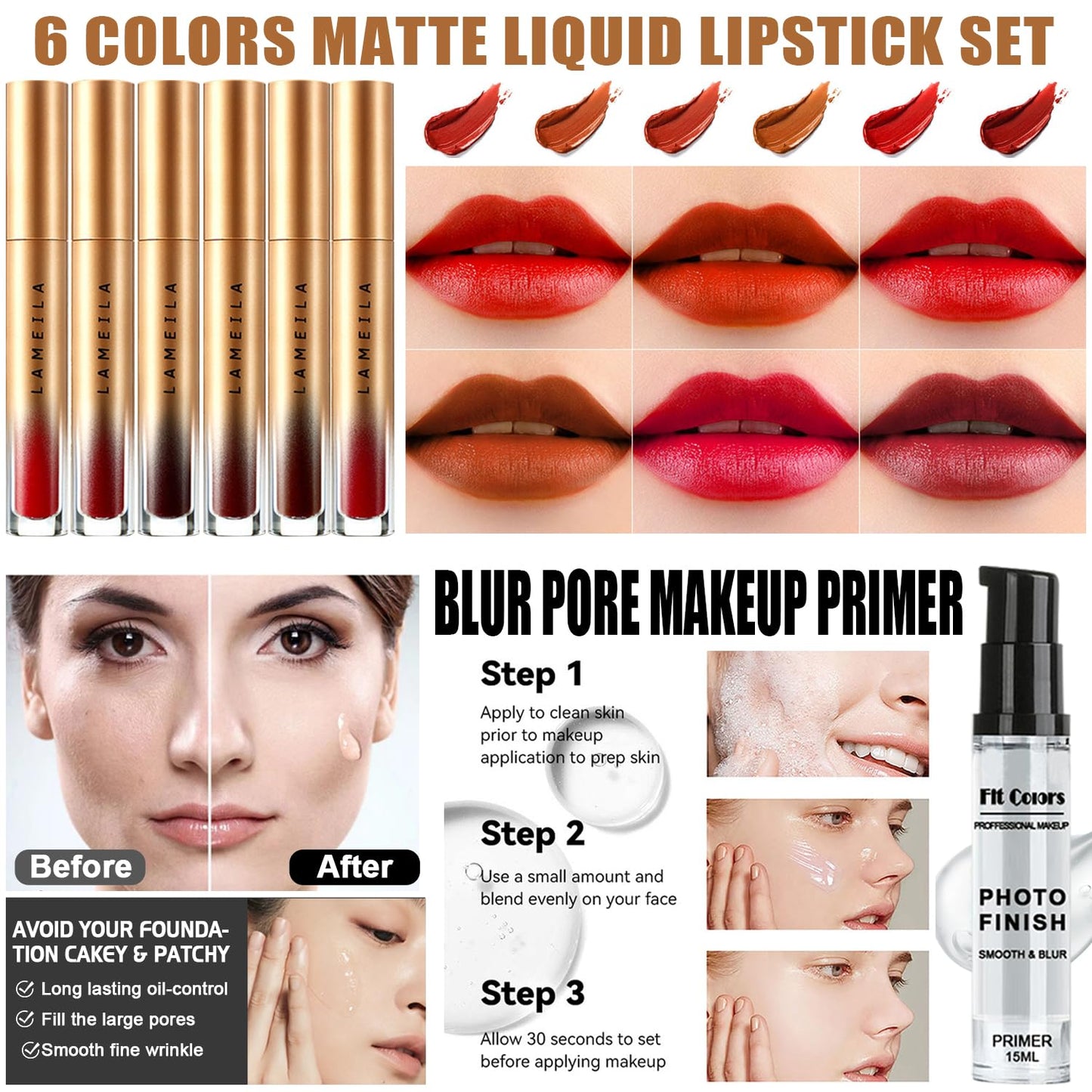 All in One Makeup Kit,Includes Naked Eyeshadow,Liquid Foundation,CC Cream,Lipstick Set,Mascara,Makeup Brush,Makeup Sponge,Eyebrow Powder,Eyebrow Soap,Eyeliner Stamp, Primer,Contour Stick,Cosmetic Bag