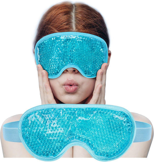 Cooling Eye Mask with Gel Bead, Reusable Cold Compress Ice Pack Sleeping Eye Cooling Pads for After Eyelid Surgery, Puffiness, Puffy Eyes, Headache, Migraine Relief(Blue)
