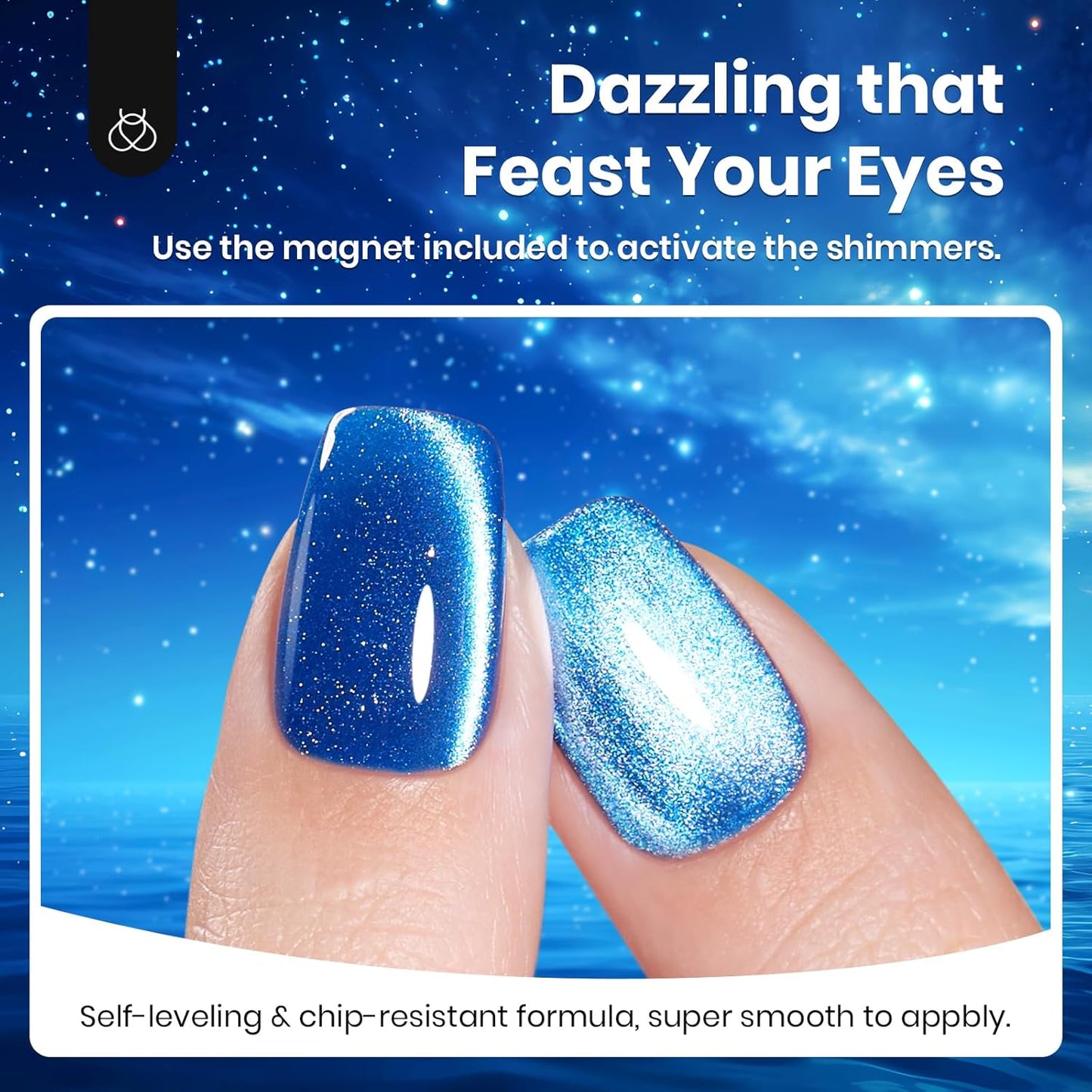 Beetles Blue Cat Eye Gel Polish, 15ML Blue Cat Eye Glitter Gel Polish with Magnet Soak Off UV Shimmer Velvet Gel Stellar Blue Series French Nail Art Manicure Gifts for Women