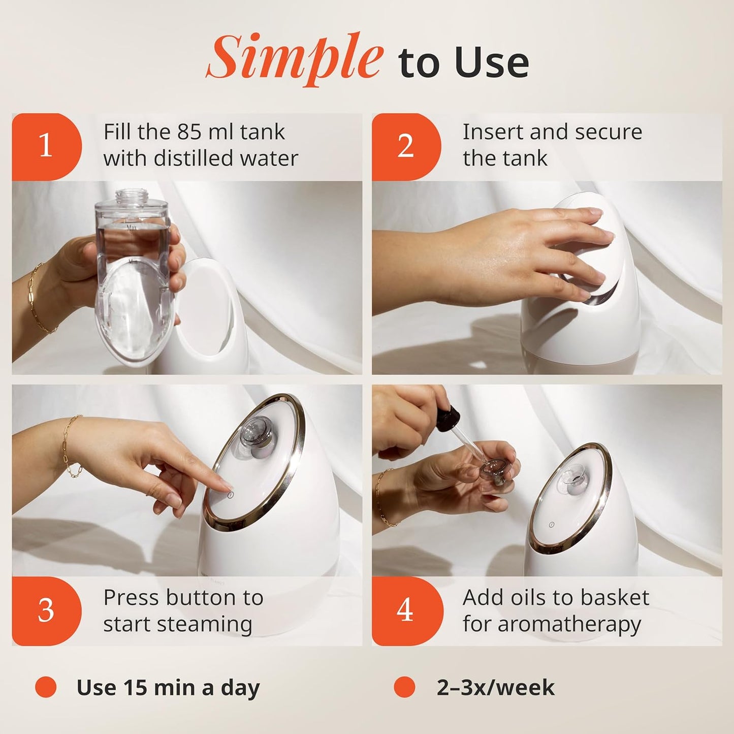 Vanity Planet Aira Ionic Facial Steamer (Rose Gold) - Pore Cleaner That Detoxifies, Cleanses and Moisturizes - Adjustable Nozzle, Water Tank with 3 Essential Oil Baskets